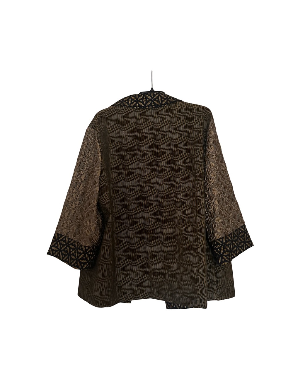 NWT Chico's "Nouveau Vintage" Olive Green & Gold Patterned Open NARIAH Jacket - Picture 3 of 4